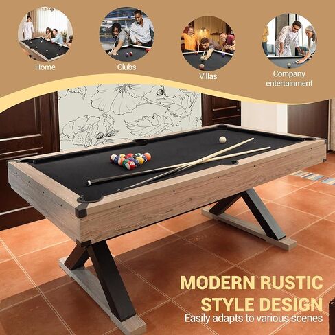 7ft Pool Table for Home, Billiard Table Set with Accessories - Includes 2 Cue Sticks, Balls, Triangle, Chalk & Brush - x-Leg Industrial Design for Game Room, Basement, Office, Apartment in Saudi Arabia