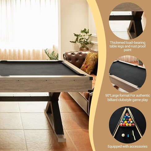 7ft Pool Table for Home, Billiard Table Set with Accessories - Includes 2 Cue Sticks, Balls, Triangle, Chalk & Brush - x-Leg Industrial Design for Game Room, Basement, Office, Apartment in Saudi Arabia