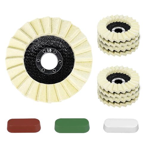12PCS Angle Grinder Buffing Wheel Stainless Steel Polishing Set (9 Wool Felt Flap Polishing Disc & 3 Pcs Polishing Compound), 4 1/2 x 7/8 Inch Felt Flap Disc for Angle Grinder, Multi Sided Polishing in Saudi Arabia