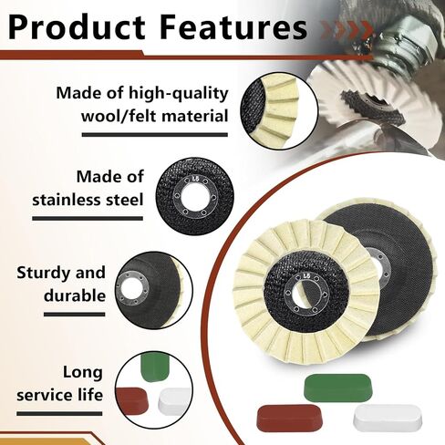 12PCS Angle Grinder Buffing Wheel Stainless Steel Polishing Set (9 Wool Felt Flap Polishing Disc & 3 Pcs Polishing Compound), 4 1/2 x 7/8 Inch Felt Flap Disc for Angle Grinder, Multi Sided Polishing in Saudi Arabia