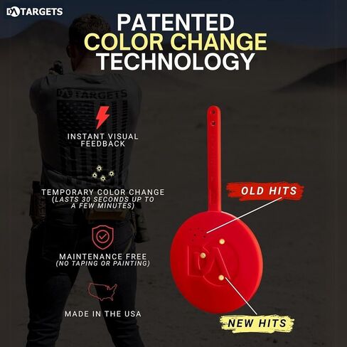 DA Targets 4-6" Round Hanging Shooting Target, Color Changing, Self-Healing, Ricochet Free, Reusable, Weatherproof, 100% Made in USA in Saudi Arabia