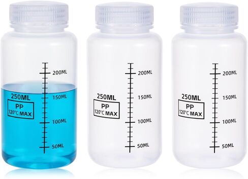 3 Pcs 8oz Wide Mouth Plastic Bottles with Airtight Lids, Reusable Transparent Sample Containers with Graduated Food Grade Leak Proof PP Containers Jars for Water Sample Lab Reagent Liquid Storage in Saudi Arabia