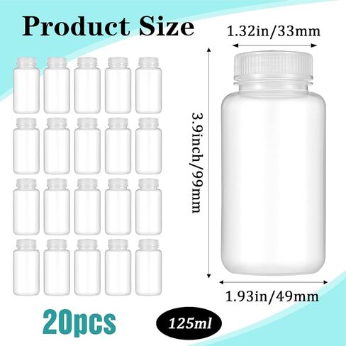 Tobeelec 20 Pcs 4 OZ 125ml Polypropylene Reagent Bottle Plastic Sample Bottles with Screw Caps Translucent PP Sample Containers with Lid for Liquids, Laboratory, Storage at Home (Clear) in Saudi Arabia