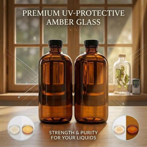 2pack 16oz amber Glass Bottles with Reusable Lids (2 Pack),Lab Bottles & Jars Reagent Bottles,Perfect Glass Containers for Secondary Fermentation,Storing condiment, Homemade Essential Oils (16 Ounce) in Kuwait