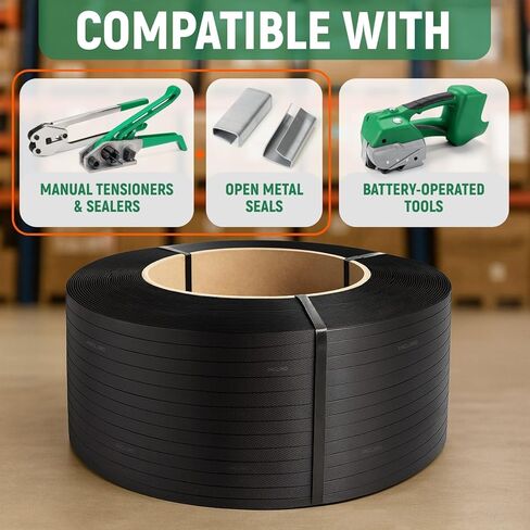 1/2" x 7200' Heavy-Duty Polypropylene (PP) Strapping Coil - 0.031" Thick Banding Strap, 8" x 8" Core, 600 lbs Break Strength, Black - for Bundling and Packaging - Flexible, Weather Resistant in Saudi Arabia