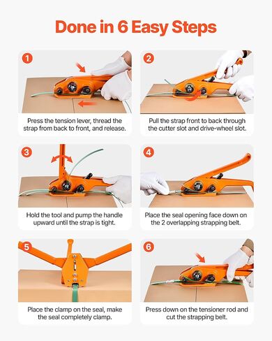 مجموعة ربط الربط من VEVOR، أداة إغلاق ربط شديدة التحمل مع شريط PET بطول 1000 قدم، 300 سدادة معدنية، مجموعة أدوات تغليف يدوية من البلاستيك للمستودع/الشحن/النقل/المنزل، برتقالي in Kuwait