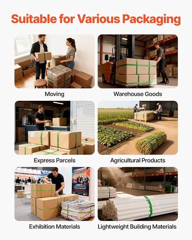 مجموعة ربط الربط من VEVOR، أداة إغلاق ربط شديدة التحمل مع شريط PET بطول 1000 قدم، 300 سدادة معدنية، مجموعة أدوات تغليف يدوية من البلاستيك للمستودع/الشحن/النقل/المنزل، برتقالي in Kuwait