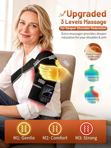 علاج بالضوء الأحمر اللاسلكي المطوَّر للكتف مع التدليك - دعامة كتف قابلة لإعادة الشحن بقوة 5000 مللي أمبير في الساعة قريبة من الأشعة تحت الحمراء مع مدلك بالحرارة والاهتزاز للأكتاف اليسرى واليمنى in Kuwait