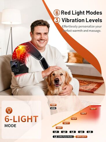 علاج بالضوء الأحمر اللاسلكي المطوَّر للكتف مع التدليك - دعامة كتف قابلة لإعادة الشحن بقوة 5000 مللي أمبير في الساعة قريبة من الأشعة تحت الحمراء مع مدلك بالحرارة والاهتزاز للأكتاف اليسرى واليمنى in Kuwait