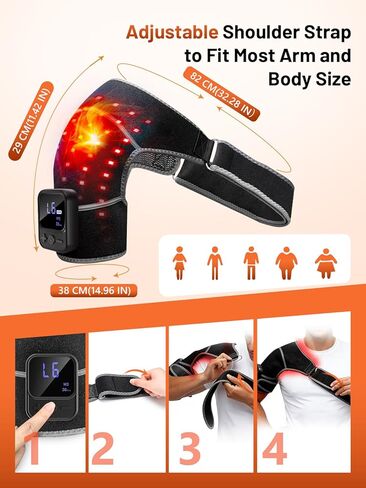 علاج بالضوء الأحمر اللاسلكي المطوَّر للكتف مع التدليك - دعامة كتف قابلة لإعادة الشحن بقوة 5000 مللي أمبير في الساعة قريبة من الأشعة تحت الحمراء مع مدلك بالحرارة والاهتزاز للأكتاف اليسرى واليمنى in Kuwait