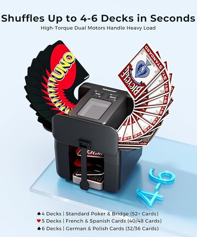 Automatic Card Shuffler - 4-6 Deck USB-C Rechargeable Electric Shuffling Machine with Dual Auto & Manual Modes, Ultra-Quiet & Fast Shuffle for UNO, Poker, Phase 10 & Multi-Size Cards in Saudi Arabia