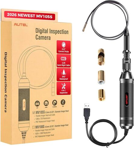Autel MaxiVideo MV105S Automotive Borescope, 5.5mm Ultra-Thin Probe HD Inspection Camera, 90° View USB Endoscope Snake Camera w/LED Light & 3.3ft Semi-Rigid Cable, Compatible with Autel Scanners & PC in Saudi Arabia