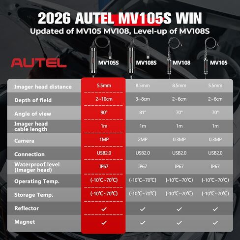 Autel MaxiVideo MV105S Automotive Borescope, 5.5mm Ultra-Thin Probe HD Inspection Camera, 90° View USB Endoscope Snake Camera w/LED Light & 3.3ft Semi-Rigid Cable, Compatible with Autel Scanners & PC in Saudi Arabia