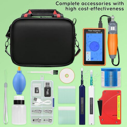 مجموعة تنظيف الألياف 14 في 1، مسبار فيديو مفتش الألياف الضوئية، مجهر ألياف 400x لواجهة SCUPC FCUPC STUPC LCUPC، قلم تنظيف الألياف البصرية MPO/SC/LC، صندوق/صندوق ورق خالٍ من الغبار، مجموعة أدوات FTTH in Kuwait