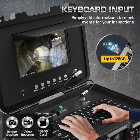 Sewer Camera Self Leveling, 7MM Thicker Pushrod, Keyboard, Distance Counter, 10.1'' Large HD Monitor, Sewer Inspection Camera IP68 with DVR & SD Card Industrial Borescope Snake (165Ft, Without 512Hz) in Saudi Arabia