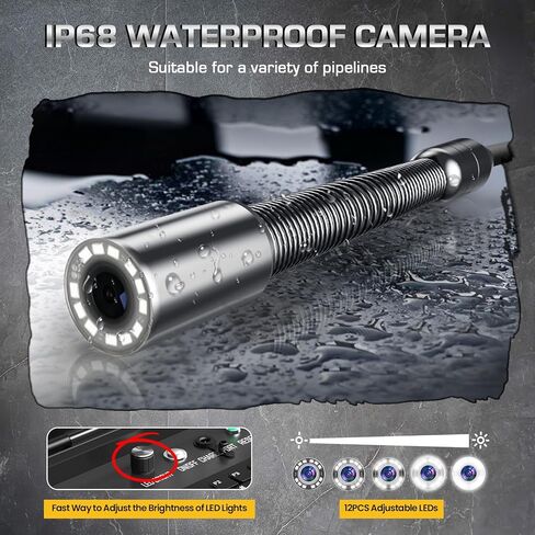 Sewer Camera Self Leveling, 7MM Thicker Pushrod, Keyboard, Distance Counter, 10.1'' Large HD Monitor, Sewer Inspection Camera IP68 with DVR & SD Card Industrial Borescope Snake (165Ft, Without 512Hz) in Saudi Arabia