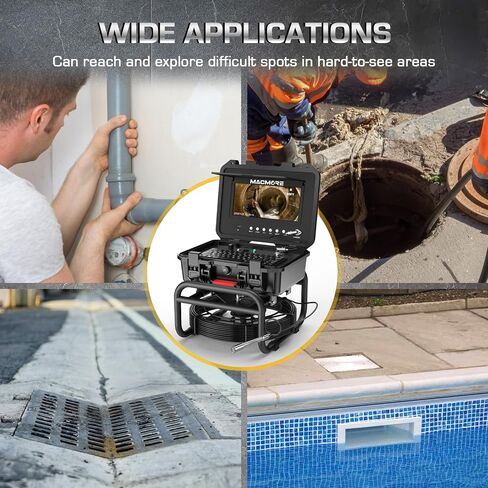 Sewer Camera Self Leveling, 7MM Thicker Pushrod, Keyboard, Distance Counter, 10.1'' Large HD Monitor, Sewer Inspection Camera IP68 with DVR & SD Card Industrial Borescope Snake (165Ft, Without 512Hz) in Saudi Arabia