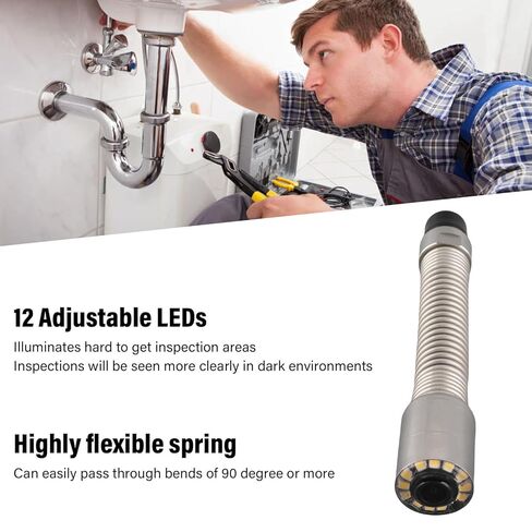 رأس كاميرا فحص المجاري 23 مم، IP68 15 مم قطر الخيط أنبوب تصريف المنظار ملحقات الكاميرا مع 12 مصباح LED قابل للتعديل لخطوط الأنابيب أكبر من 25 مم in Kuwait