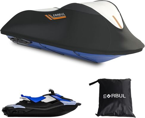 Upgraded Jet Ski Cover Heavy Duty 420D Boat Cover Waterproof and UV Protection Watercraft Cover with 3 Fixing Ropes Compatible with Sea Doo Yamaha Kawasaki Lengths: 139″ to 148″ in Kuwait