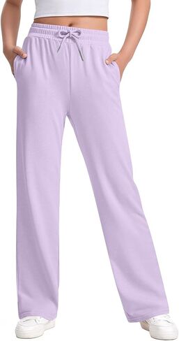 بنطال رياضي بناتي واسع الساق برباط خصر مطاطي مستقيم فضفاض سروال ركض نشط ملابس مدرسية للأطفال in Kuwait