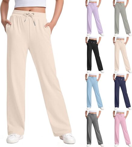 Girls Wide Leg Sweatpants Drawstring Elastic Waist Straight Baggy Lounge Pants Active Joggers Kids School Clothes in Saudi Arabia