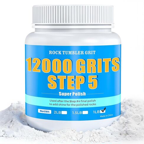 تلميع بهلوان الصخور 12000 - المرحلة النهائية من أكسيد الألومنيوم (الخطوة 5)، مسحوق تلميع فائق النعومة لللمسة النهائية المرآة واللمعان العالي، للصخور والأحجار الكريمة والزجاج، متوافق مع جميع أكواب الصخور، 1 رطل in Kuwait