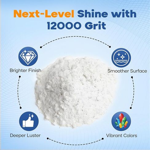 تلميع بهلوان الصخور 12000 - المرحلة النهائية من أكسيد الألومنيوم (الخطوة 5)، مسحوق تلميع فائق النعومة لللمسة النهائية المرآة واللمعان العالي، للصخور والأحجار الكريمة والزجاج، متوافق مع جميع أكواب الصخور، 1 رطل in Kuwait