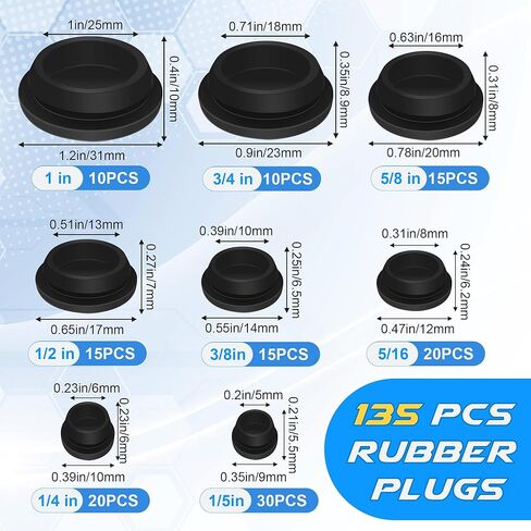 135 PCS Rubber Plugs for Round Holes, Anglecai 8 Size Silicone Rubber Hole Plugs 1" 3/4" 5/8" 1/2" 3/8" 5/16" 1/4" 1/5" T-Shaped Silicone Plugs for Round Holes in Saudi Arabia