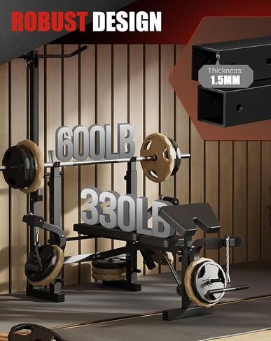 مقعد وزن 7 في 1 قابل للطي وقابل للتعديل بسعة 1000 رطل، مع رف ضغط للمقعد، وتمديد الساق وتجعيد الساق، للتمرين في صالة الألعاب الرياضية المنزلية in Kuwait