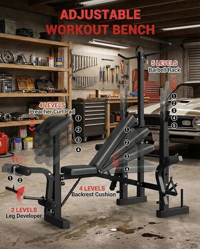 Heavy Duty 4-in-1 Adjustable Weight Bench Set for Home Gym, 900Lbs Capacity Multi-Function Workout Bench with Leg Developer & Extension, Barbell Rack, Butterfly Arms for Full Body Exercises in Kuwait