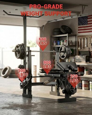Heavy Duty 4-in-1 Adjustable Weight Bench Set for Home Gym, 900Lbs Capacity Multi-Function Workout Bench with Leg Developer & Extension, Barbell Rack, Butterfly Arms for Full Body Exercises in Kuwait