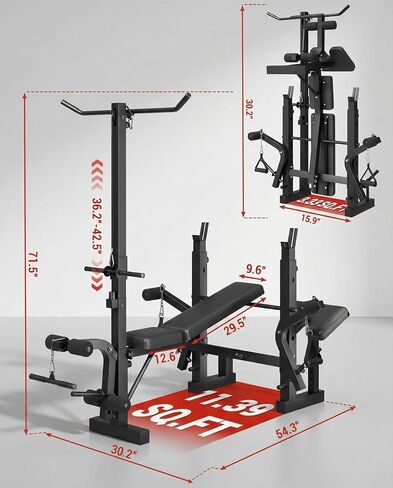 Heavy Duty 4-in-1 Adjustable Weight Bench Set for Home Gym, 900Lbs Capacity Multi-Function Workout Bench with Leg Developer & Extension, Barbell Rack, Butterfly Arms for Full Body Exercises in Kuwait