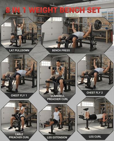 Heavy Duty 4-in-1 Adjustable Weight Bench Set for Home Gym, 900Lbs Capacity Multi-Function Workout Bench with Leg Developer & Extension, Barbell Rack, Butterfly Arms for Full Body Exercises in Kuwait