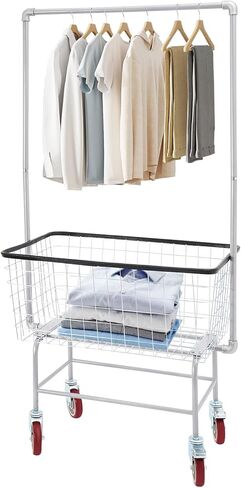 Commercial Laundry Rolling Cart with Wheels, 110 LBS Load Capacity Hamper Basket Organizer, Industrial Heavy Duty Wire with Double Pole Rack, Steel Frame with Chrome Finish, 27 * 22 * 67inch in Saudi Arabia