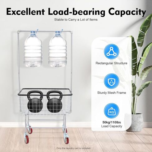 Commercial Laundry Rolling Cart with Wheels, 110 LBS Load Capacity Hamper Basket Organizer, Industrial Heavy Duty Wire with Double Pole Rack, Steel Frame with Chrome Finish, 27 * 22 * 67inch in Saudi Arabia