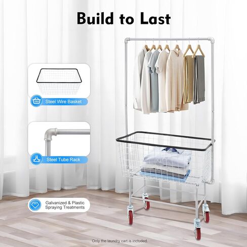 Commercial Laundry Rolling Cart with Wheels, 110 LBS Load Capacity Hamper Basket Organizer, Industrial Heavy Duty Wire with Double Pole Rack, Steel Frame with Chrome Finish, 27 * 22 * 67inch in Saudi Arabia