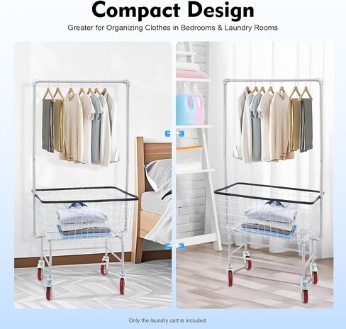 Commercial Laundry Rolling Cart with Wheels, 110 LBS Load Capacity Hamper Basket Organizer, Industrial Heavy Duty Wire with Double Pole Rack, Steel Frame with Chrome Finish, 27 * 22 * 67inch in Saudi Arabia