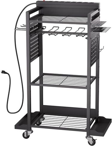 VEVOR 4-Tier Tool Organizer Cart with Charging Station, 8 AC Outlet, Floor Stand Rolling Drill Holder and Tool Battery Storage Rack on Wheels, Garage Floor Rolling Storage Cart for Workshop, Garage in Kuwait