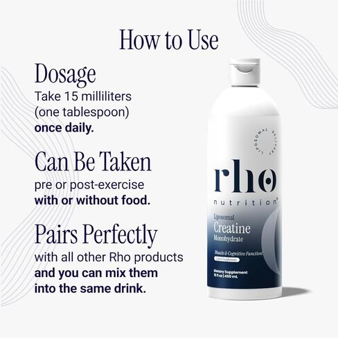 Rho Nutrition Liposomal الكرياتين مونوهيدرات - مكمل الكرياتين السائل عالي الامتصاص - يعزز كتلة العضلات الهزيلة وتعافيها، ويدعم وظيفة الدماغ ويعزز إنتاج الطاقة الخلوية in Kuwait