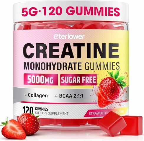 Creatine Monohydrate Gummies, 5g Creatine Gummies for Women & Men.Pre-Workout & Muscle Growth Support, Contains BCAA, Collagen, Sugar-Free, 120 Count in Saudi Arabia