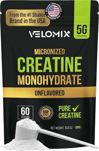 VELOMIX Micronized Creatine Monohydrate Powder - 100% Pure Creatine Powder Unflavored and Easy to Mix | Supports Muscle Growth, Recovery, and Strength | 5000mg Per Serv (5g) - 60 Servings in Saudi Arabia