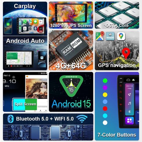Asure Wireless Carplay Android Auto Receiver لتويوتا RAV4 XA40 2013-2018،10.1 بوصة 8GB+64GB Android Car Stereo Radio ، وحدة التنقل في GPS ، 1280 × 800 داش لمشاهدة فيديو Multimedia Multimedia in Kuwait