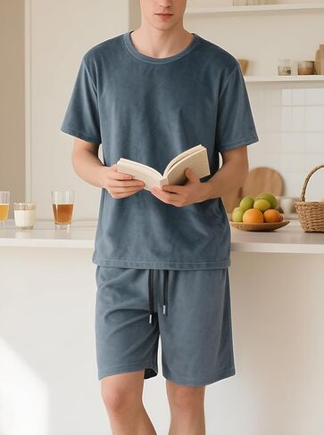 Men's Short Sleeve Shirt Shorts Set 2 Piece Outfits, Casual Tracksuit Breathable Soft Lounge Wear Summer in Saudi Arabia