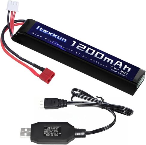 7.4V 2S 1200mAh Airsoft Battery Lipo Batteries T Plug 30C High Discharge Rate Rechargeable 2S Lipo Battery for Airsoft Model Guns with 7.4v Battery Charger in Kuwait