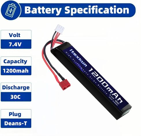 7.4V 2S 1200mAh Airsoft Battery Lipo Batteries T Plug 30C High Discharge Rate Rechargeable 2S Lipo Battery for Airsoft Model Guns with 7.4v Battery Charger in Kuwait