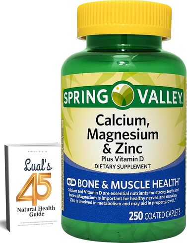 Calcium, Magnesium, Zinc & Vitamin D3. Spring Valley Calcium Magnesium with Plus Vitamin D3 Caplets Dietary Supplement, 250 Count Bundle with Luall's 45 Diabetes Decoded in Saudi Arabia