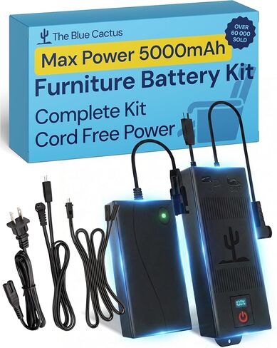 حزمة البطارية الزرقاء Big Cactus لإلغاء الأثاث مع شاشة LED وتنبيهات منخفضة الشحن - Wireless 5000mAh Couch Package Packable Reconsable for Power Recliner Supply in Kuwait