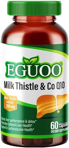 Milk Thistle & CoQ10 Dietary Supplement – with Artichoke, Curcumin, Coenzyme Q10 – 200mg Milk Thistle per Serving (6000mg per Bottle) – for Healthy Liver Function – 60 Capsules in Saudi Arabia