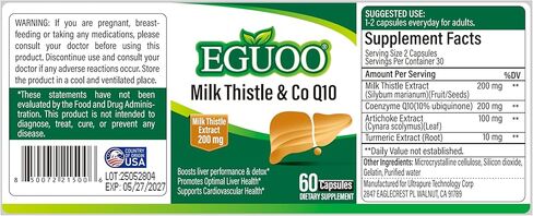 Milk Thistle & CoQ10 Dietary Supplement – with Artichoke, Curcumin, Coenzyme Q10 – 200mg Milk Thistle per Serving (6000mg per Bottle) – for Healthy Liver Function – 60 Capsules in Saudi Arabia