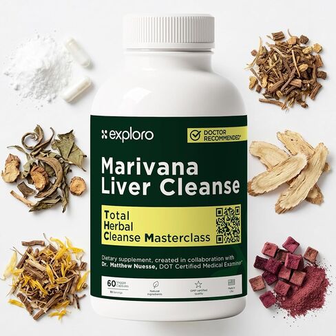 Exploro Liver Cleanser Detox Cleanse، التخلص من السموم للمستخدمين الثقيلين، 60 كبسولة / مكمل مع مكملات الكركم، مكملات الزنك، جذر الهندباء، مكمل شوك الحليب، الكولين، جذر الأرقطيون in Kuwait